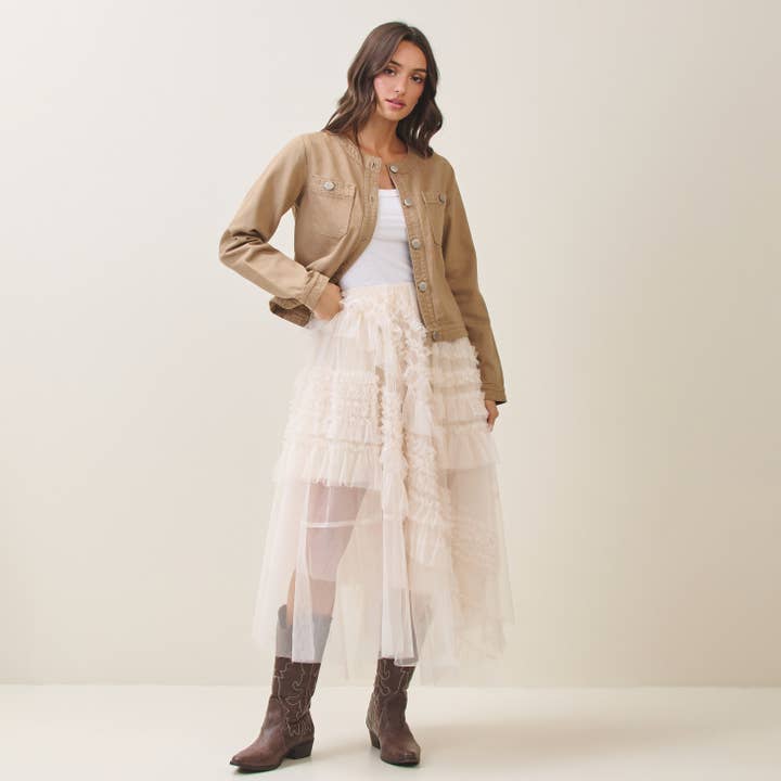 Cream Tiered ruffle tulle skirt for wholesale on Faire4