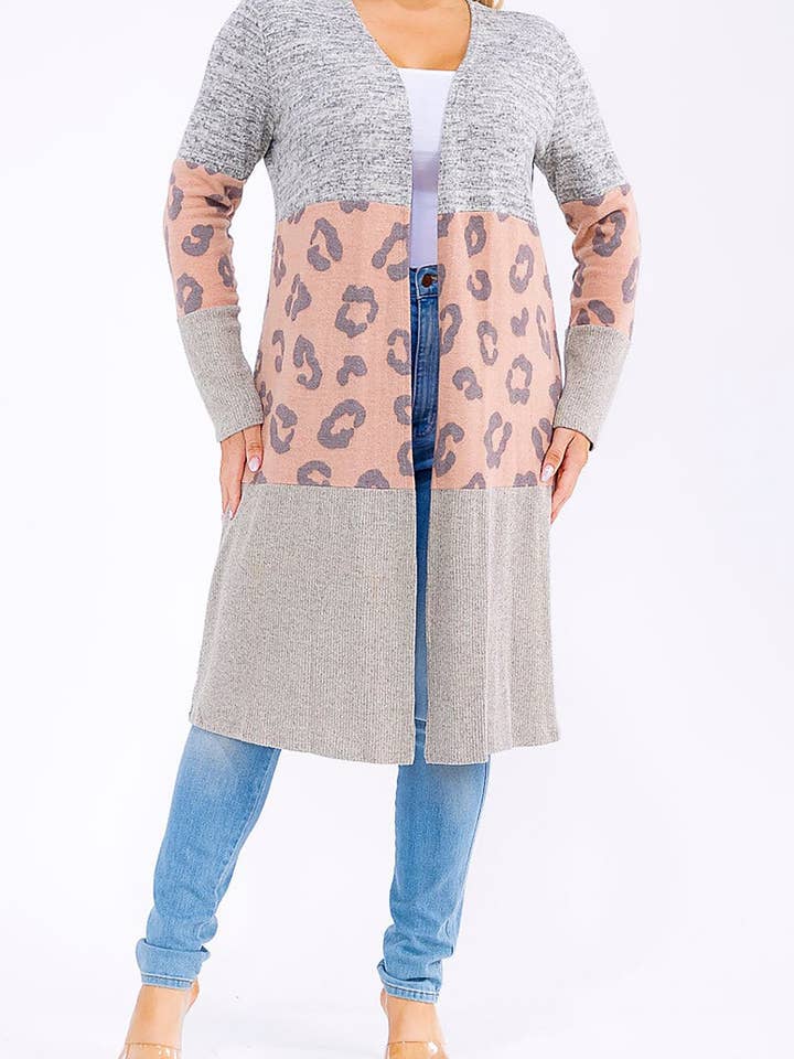 CARDIGAN MED ÅBEN FRONT OG KONTRAST I DYREPRINT for engroshandel hos ROUSSEAU