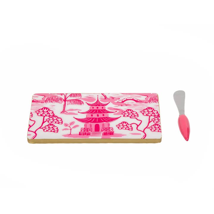 Kyoto Pagoda Amelia Cutting Board Set - White & Pink for wholesale on Faire