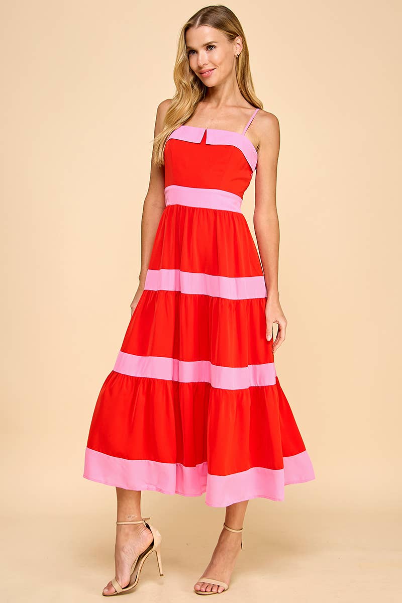 TCEC - Wholesale Dress - Women's - CD05197-Tiered Midi Dress with Alternating Contrast Stripes3