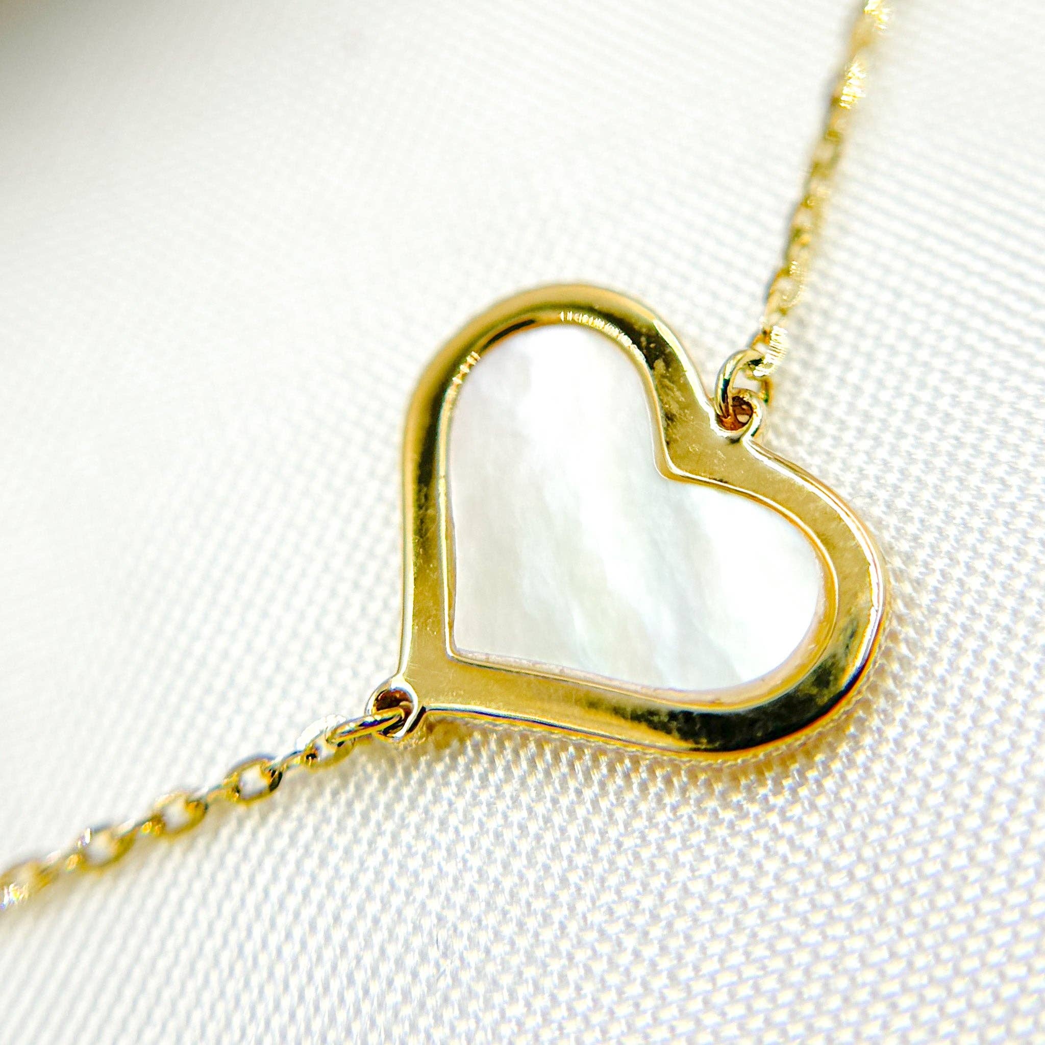 Yellow BR402583. 14K Solid Gold Mother of Pearl Heart Bracelet for wholesale on Faire2