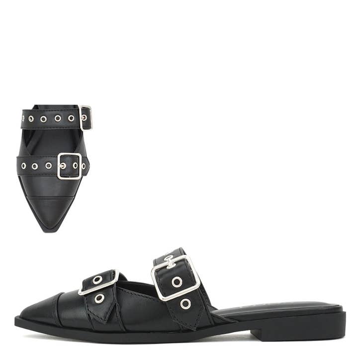 Mars Sky Shoes Wholesale - Wholesale Mules - Women's - Soda USUAL Women Studded Buckle Strap Pointed Toe Mules-18 Pairs Pack