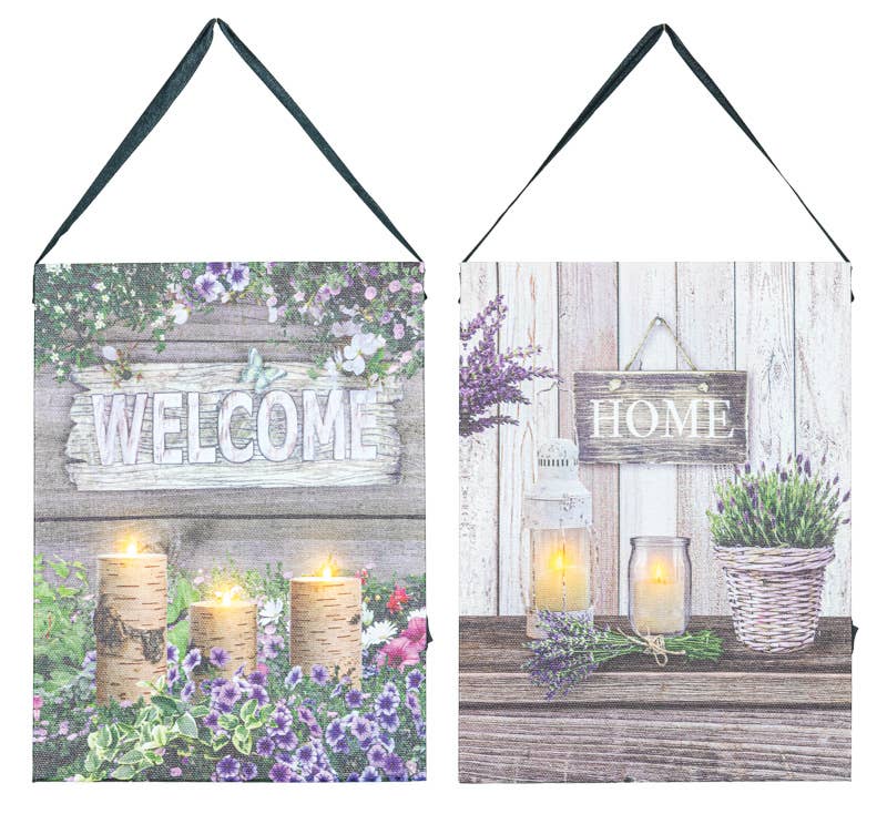 Hanna's Handiworks - Wholesale Decorative Figurine - Birch Home Candle and Lantern Canvas with LED - 2 Assorted