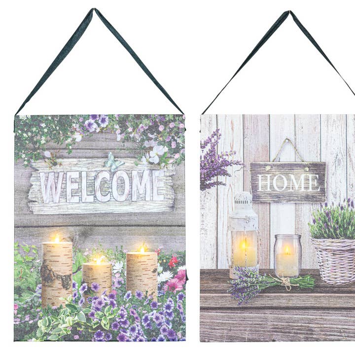 Hanna's Handiworks - Wholesale Decorative Figurine - Birch Home Candle and Lantern Canvas with LED - 2 Assorted0