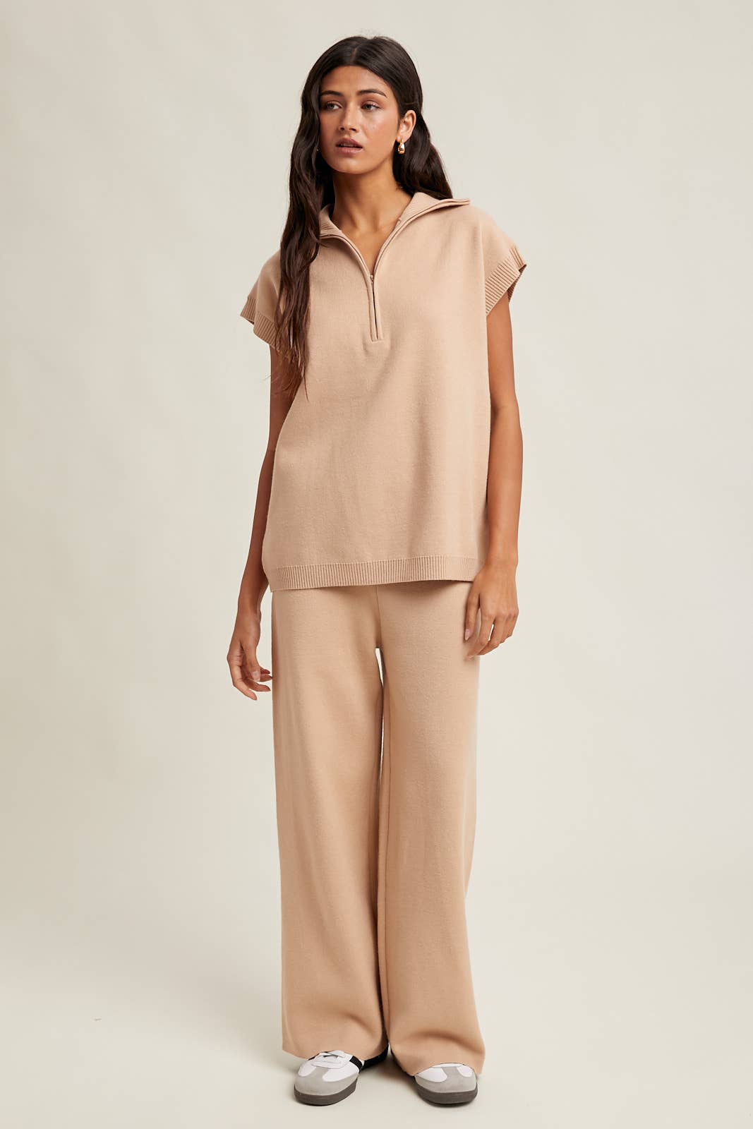 TAUPE SWEATER KNIT TOP AND PANTS SET / WL25-10981 for wholesale on Faire