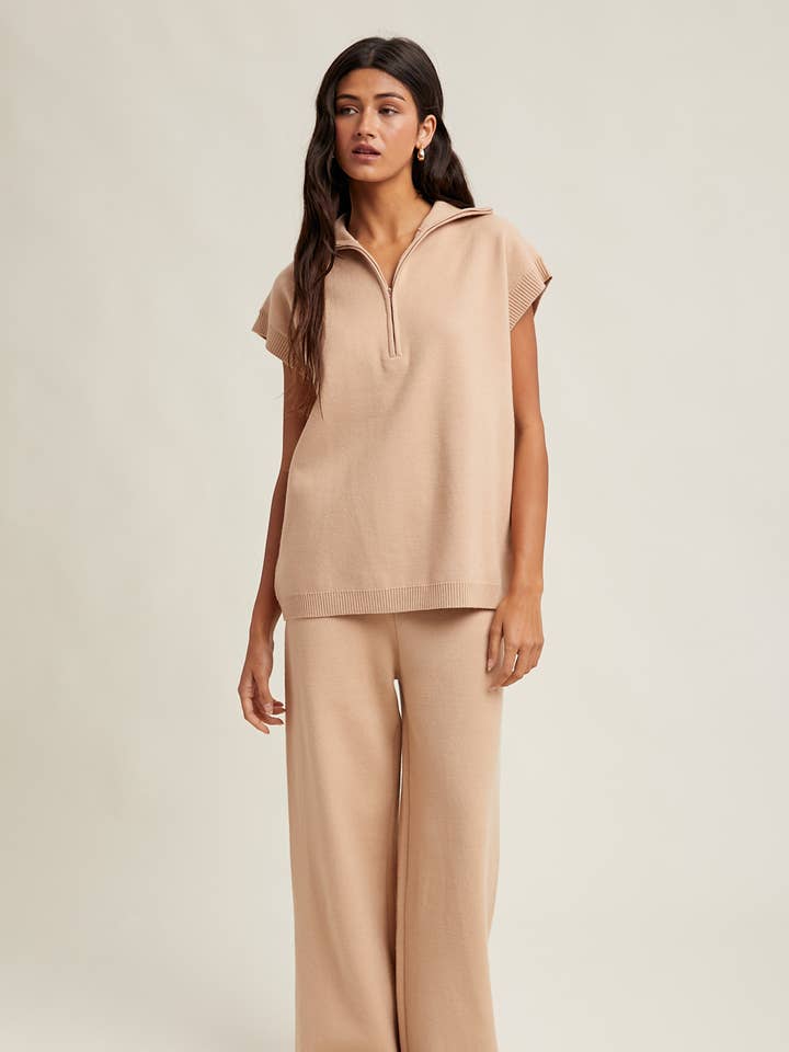 TAUPE SWEATER KNIT TOP AND PANTS SET / WL25-10981 for wholesale on Faire0