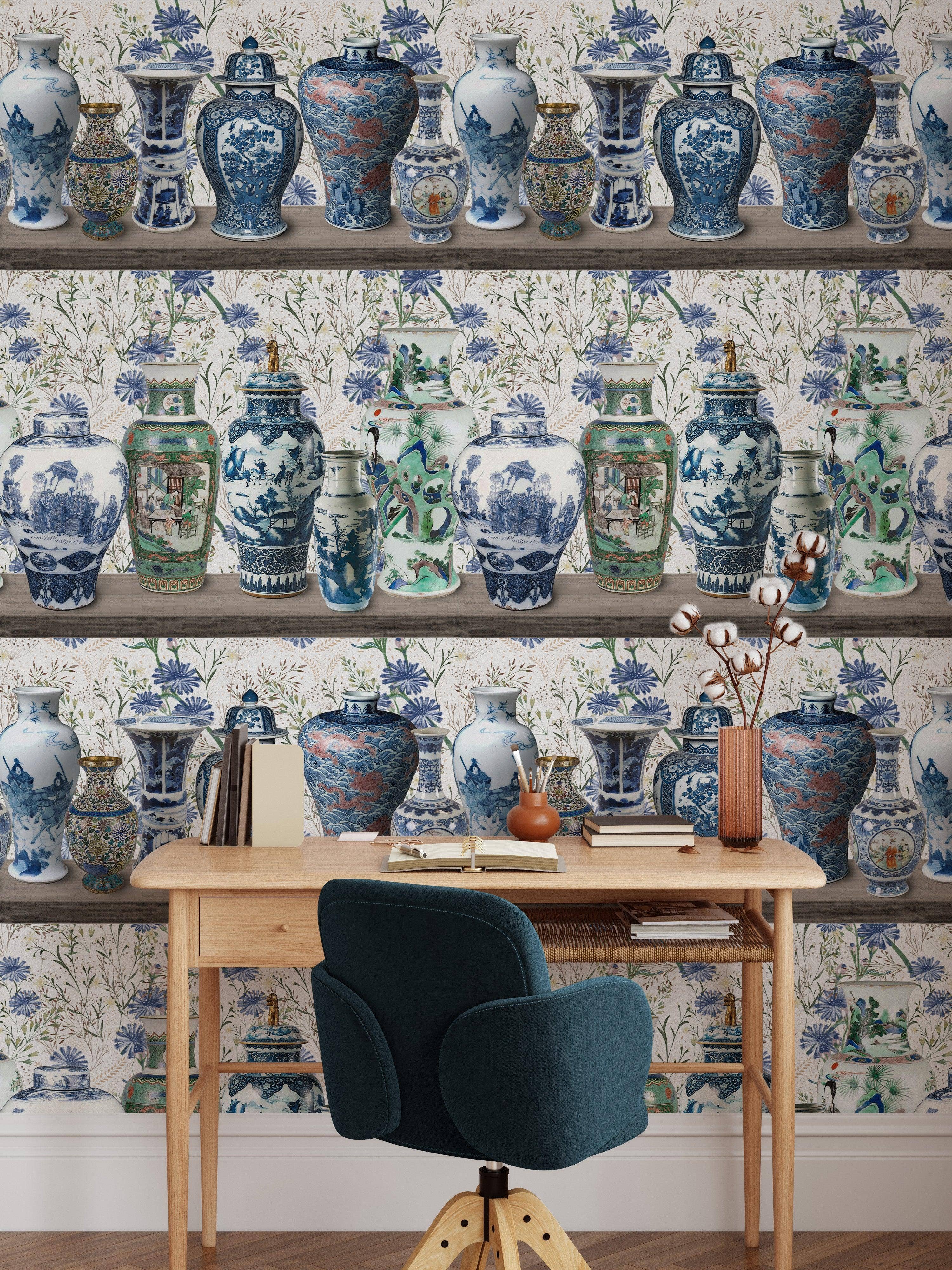 Wallpapers4Beginners - Wholesale Wallpaper - Chinoiserie Wallpaper with Ming Vases3