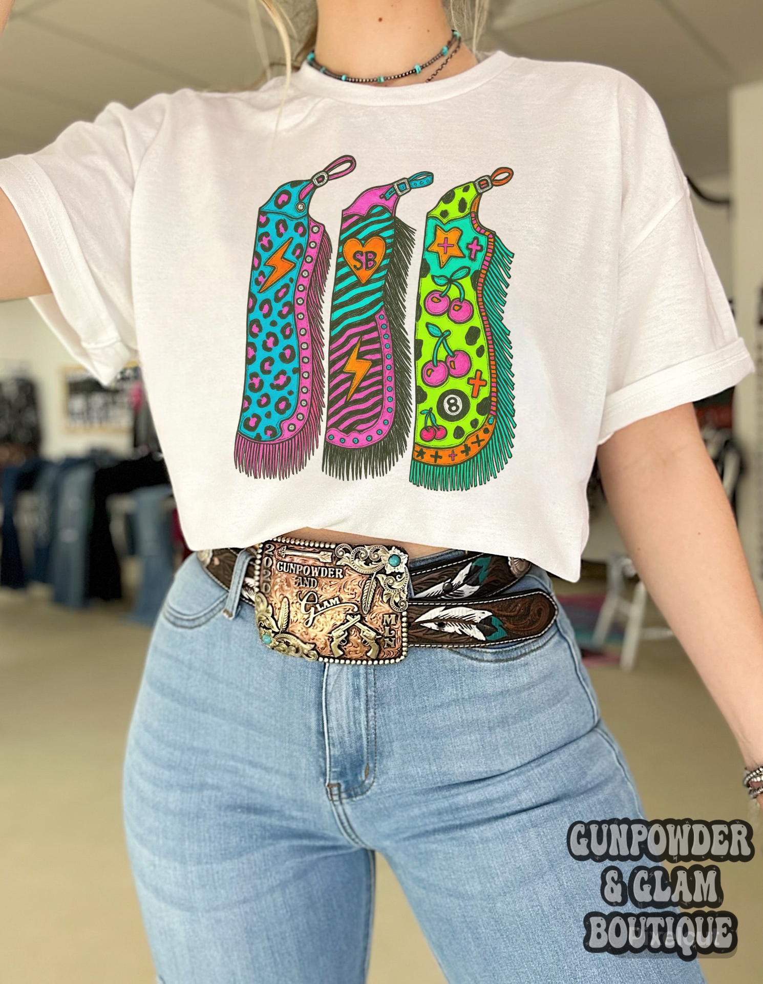 Gunpowder and Glam Boutique - Wholesale Screen Printed T-Shirt - Women's - Retro Chaps Tee or Crewneck   1