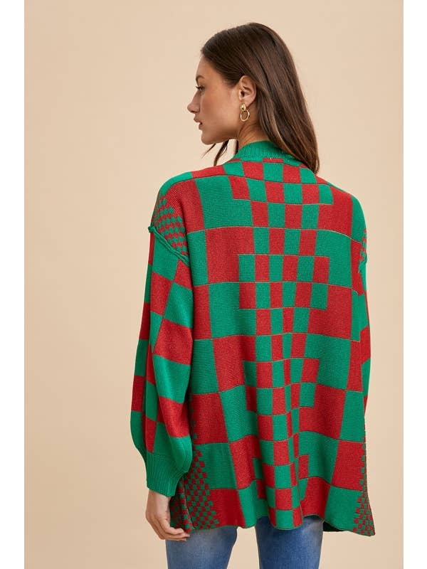 CHRISTMAS MULTI Checkerboard Loose Fit Medium Weight Cardigan for wholesale on Faire
