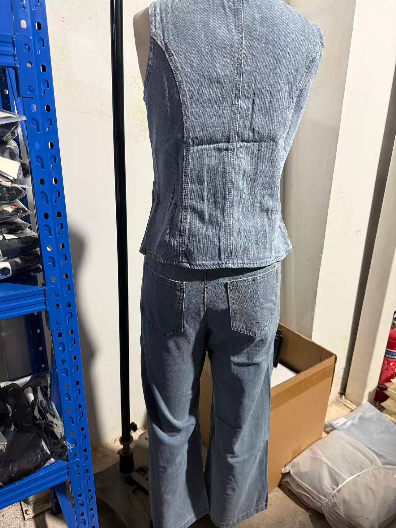 kycozy – wholesale Top & pants set (NOT Loungewear) – Women's – Solid Button Sleeveless Vest Wide Leg Jeans Set8