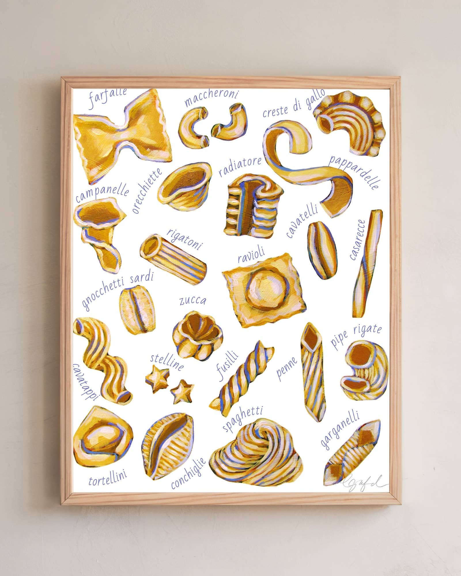 Laurel Greenfield Art - Wholesale Art Print - Guide To Pasta Shapes - Food Lovers Kitchen Art Print1