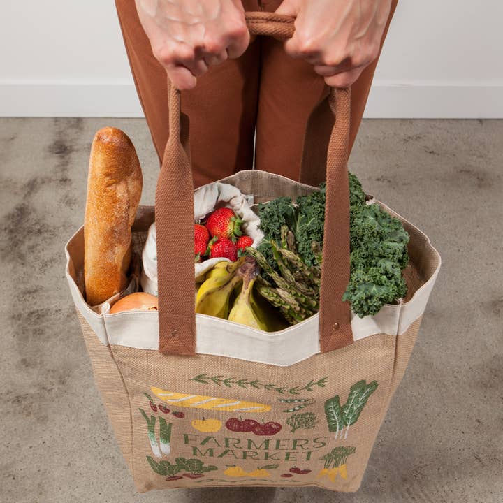 Now Designs by Danica - Wholesale Grocery/Shopping Bag - Farmers Market Large Burlap Shopping Bag
