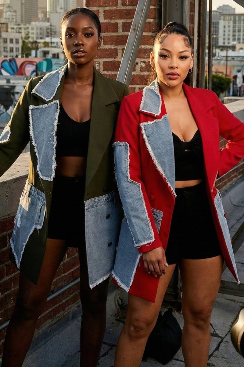 Athina Collection - Wholesale Blazer - Women's - Athina Denim Mix Casual Blazer0