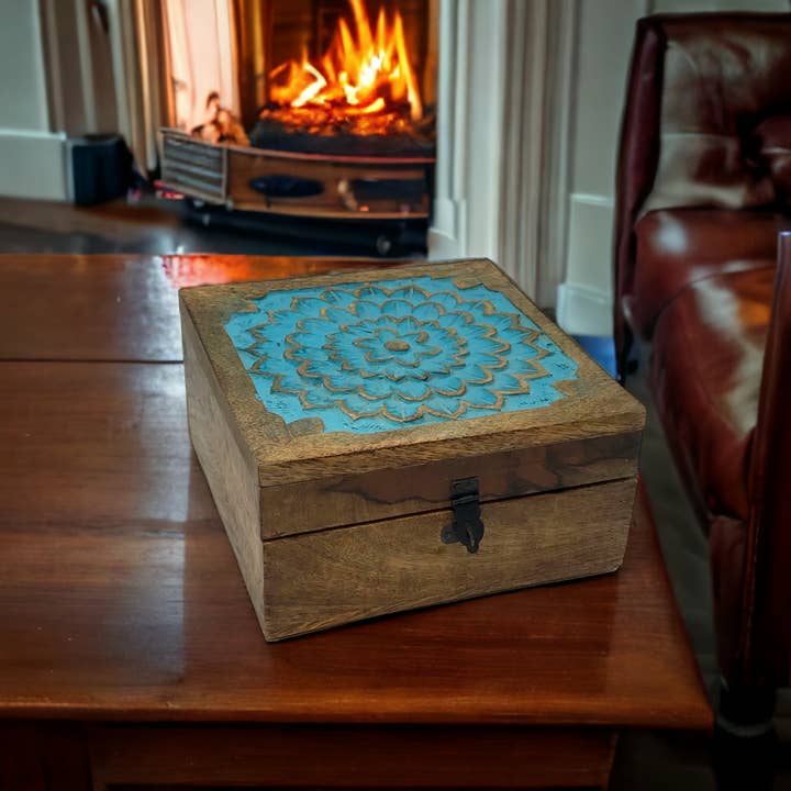 Wilco Home - Wholesale Decorative Box - Carved Wood "Water Ripples" Hinged Box-Fall Christmas4