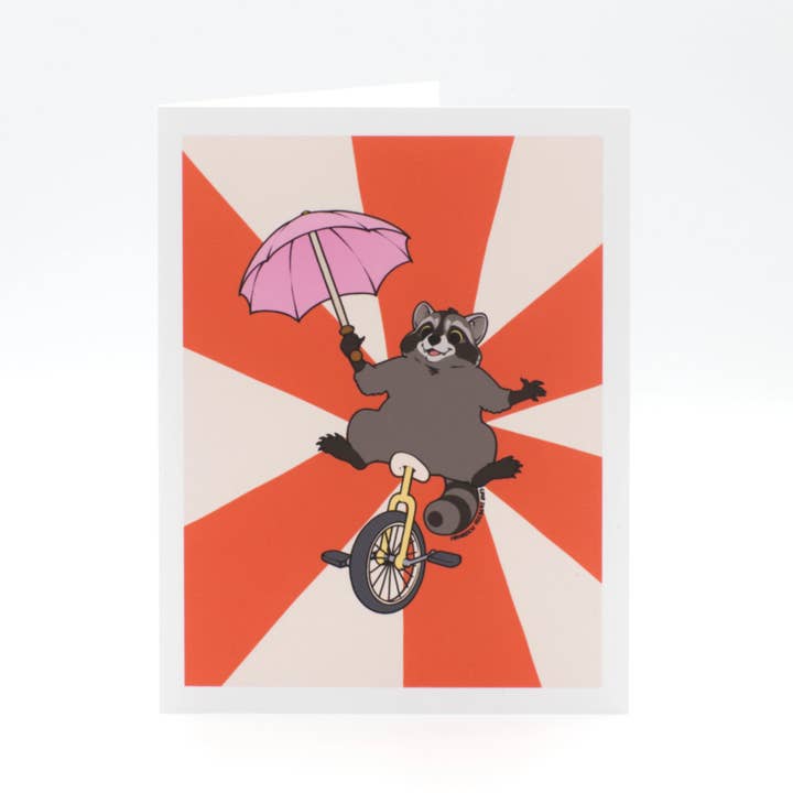 Zirkus Waschbär Grußkarte für den Großhandel von Maureen Creates