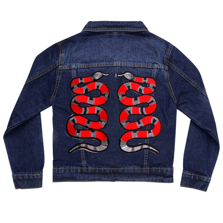 Veste en jean Red Snakes pour la vente par Cat in the Hood