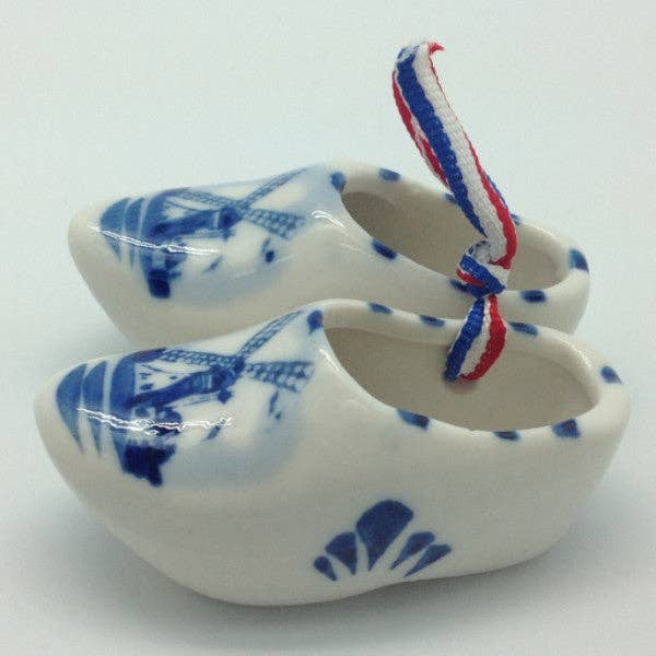 European Heritage Gifts - Vente Cadeaux pour invités - Paire de sabots en bois bleu Delft avec motif de moulin à vent4