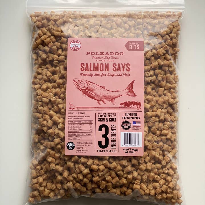 Polkadog Salmon Says Training Bits Crunchy Dog & Cat Treats for wholesale by Pet Palette Distribution