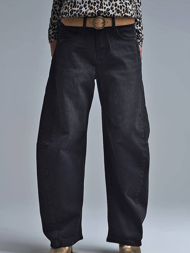 Jeans Neri a Botte con Dettaglio Cucitura Laterale per la vendita all'ingrosso da parte di Q2—All Orders:Free Duties for the US,UK,and Canada