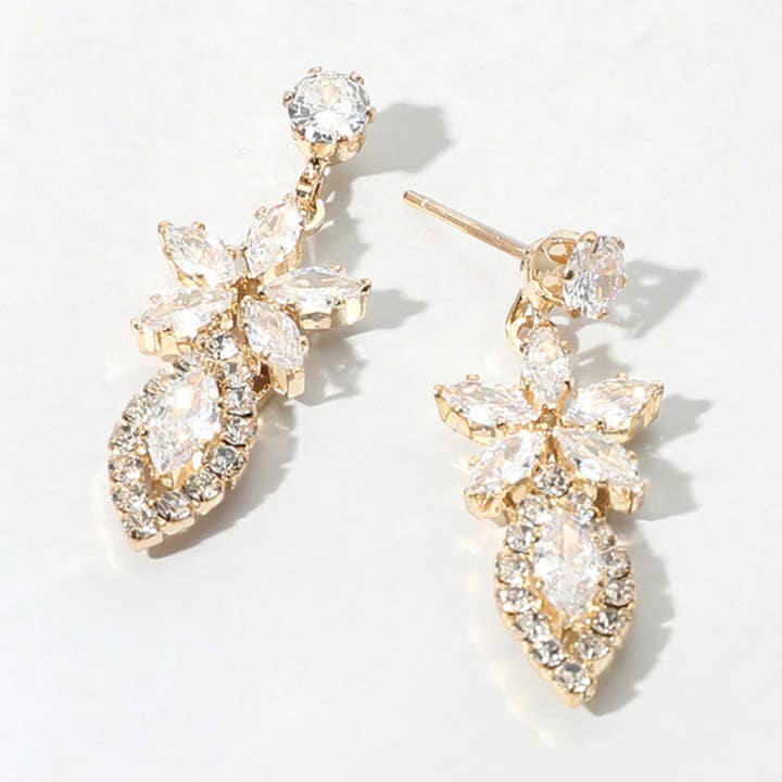Flower Marquise CZ Stone Cluster Dangle Evening Earrings for wholesale by Sensibling Corp.