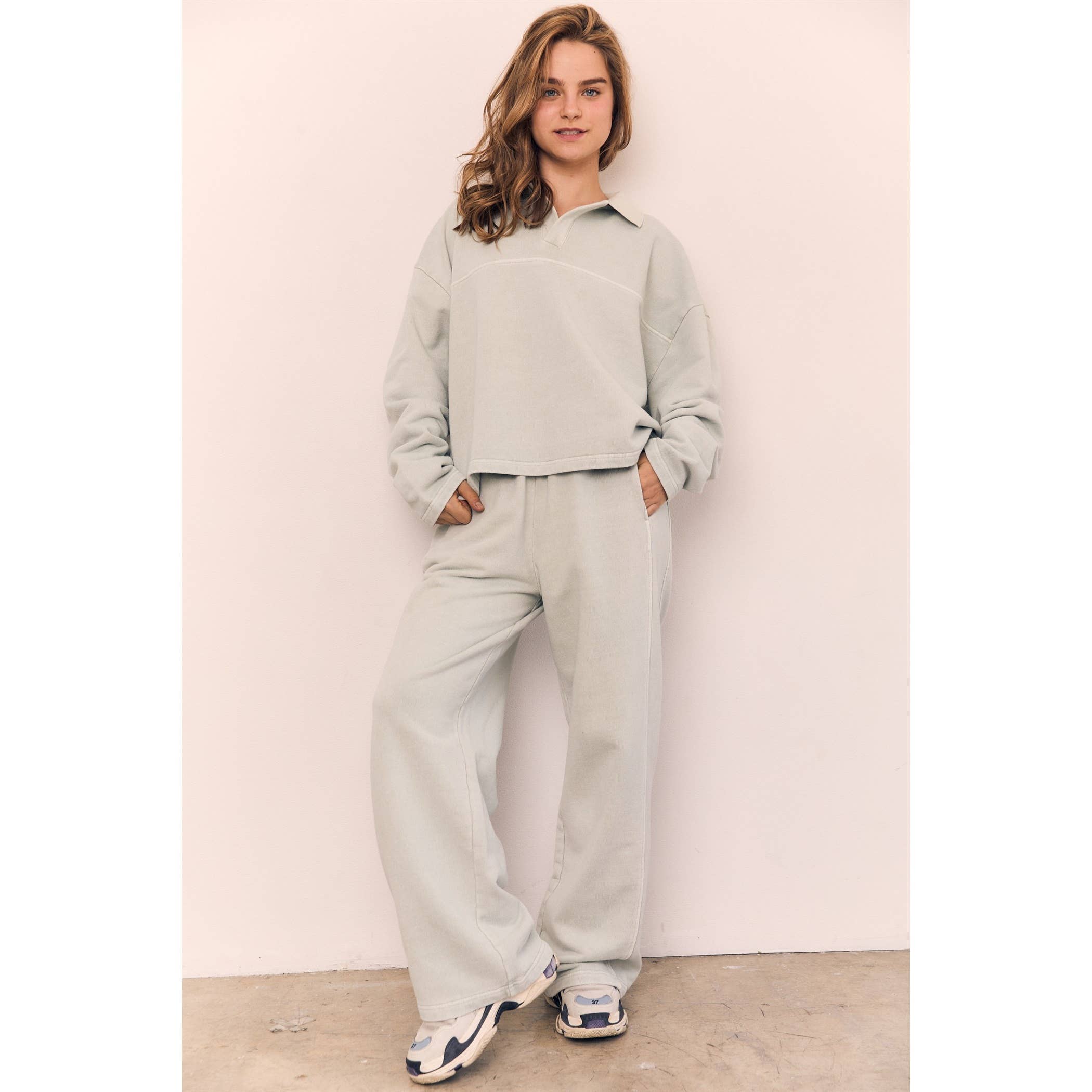 The Blank Lab - Vente Sweat-shirt – femme - Sweat-shirt à col style rugby délavé à l'acide (AAB586_ACD)6