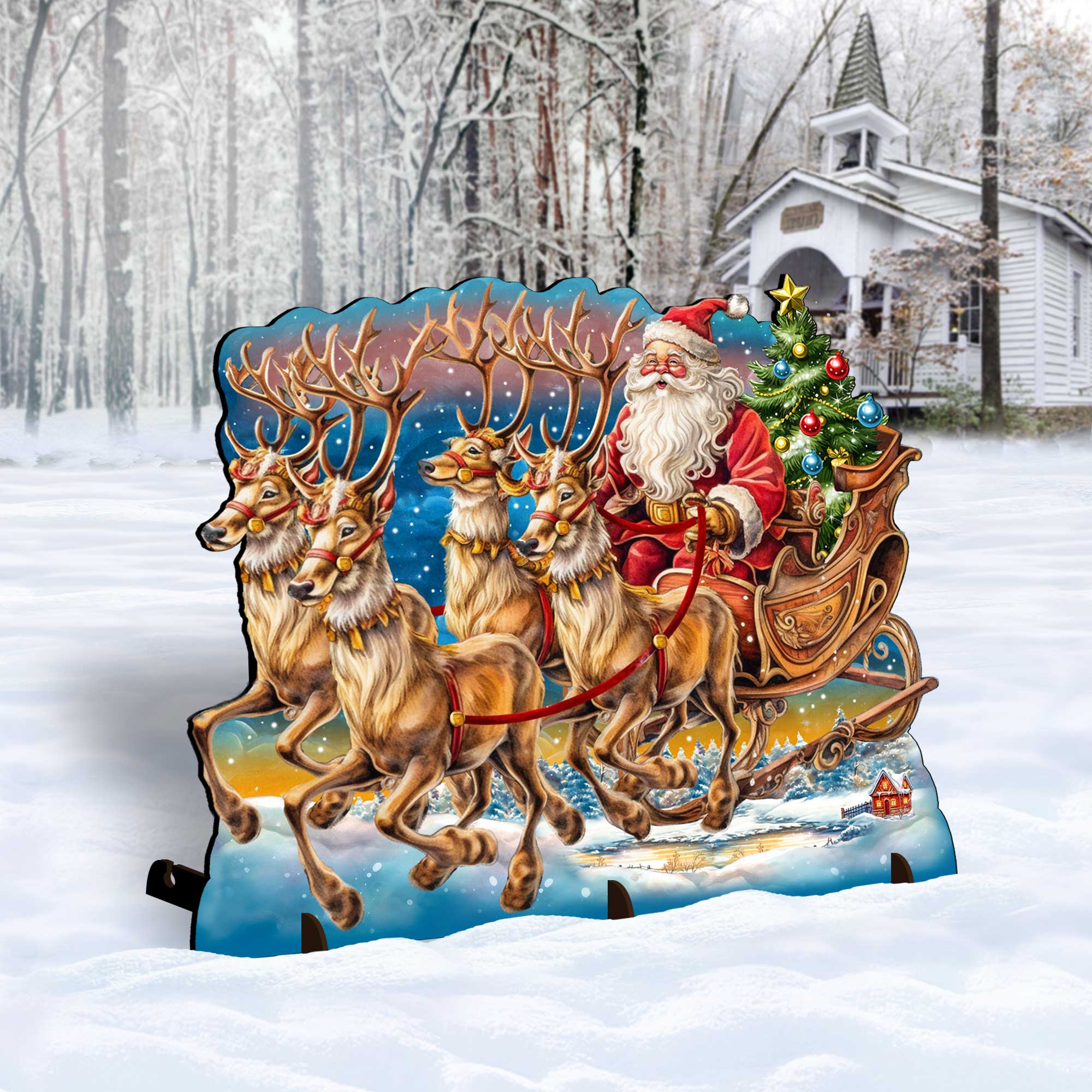 Designocracy - Wholesale Outdoor Ornament/Decor - Santa in Sleigh Outdoor Decor by G. Debrekht | Christmas San3