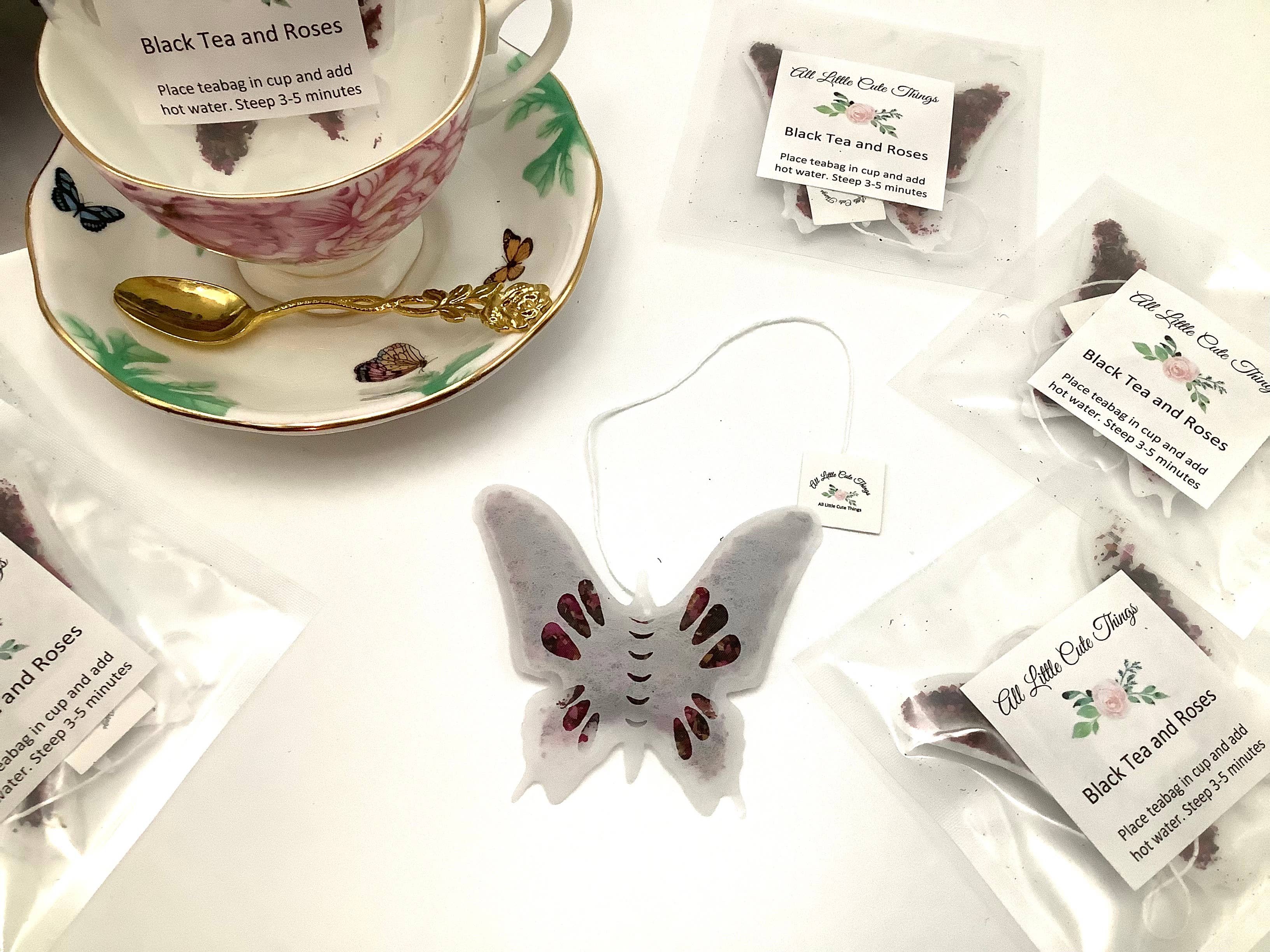 All Little Cute Things – wholesale Tea bags – Butterfly Black Tea and Roses, Gift Box with four packets8
