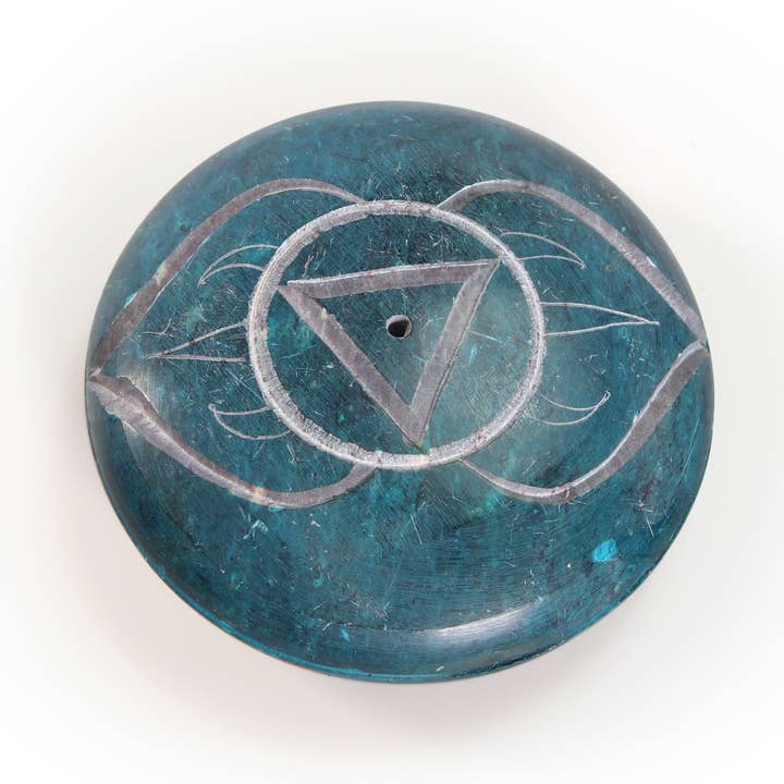 Incense Burner - Soapstone Pebble Third Eye Chakra Ajna 2.5" for wholesale by Prabhuji's Gifts