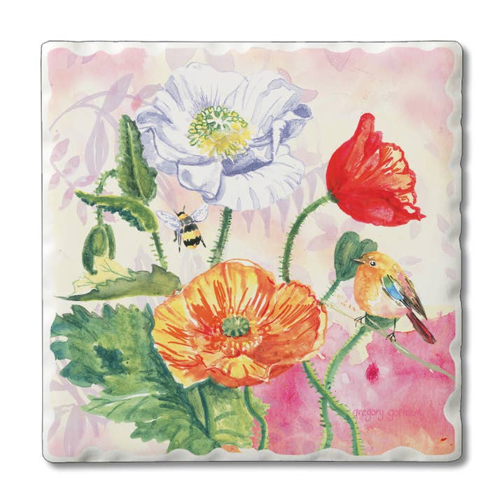 Floral Essence Motif #12 Single Tumbled Tile Coaster for wholesale by Conimar Promotions