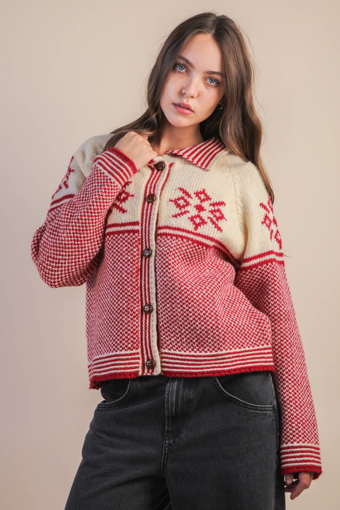 VERY J - Vendita all'ingrosso Cardigan - Donna - Cardigan Maglione a Maglia con Colletto Grafico 12W3511N9