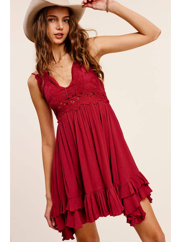 La Miel - Vendita all'ingrosso Vestito - Donna - Abito mini con bralette senza maniche e bordatura in pizzo all’uncinetto HUD908913