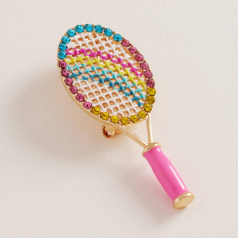Sensibling Corp. – wholesale Brooch – Rhinestone Rainbow Tennis Racket Pin Brooch1