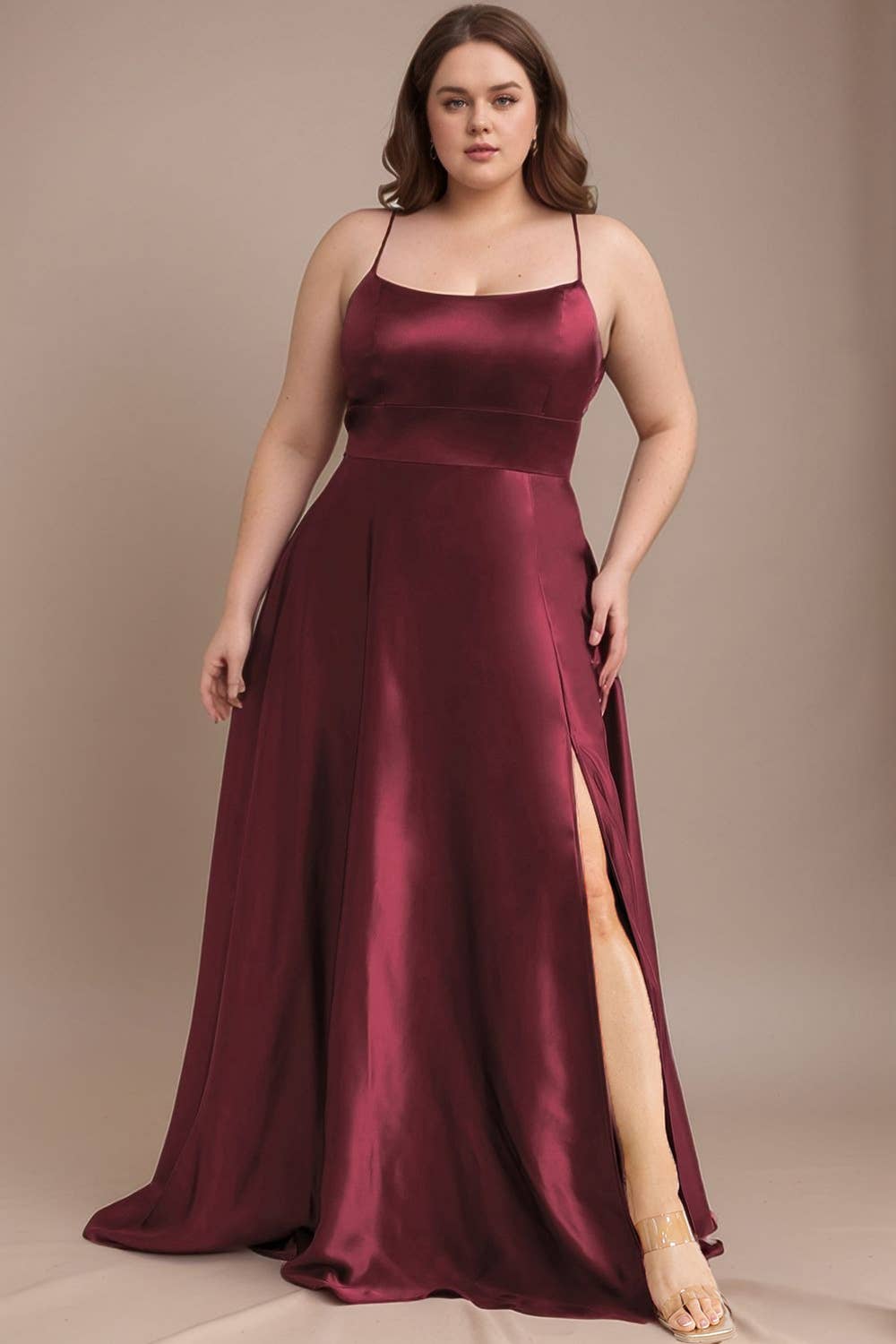 Maniju - Wholesale Gown - Women's - MF21160P PLUS SIZE SATIN DRESS WITH ELASTIC WAISTBAND 1