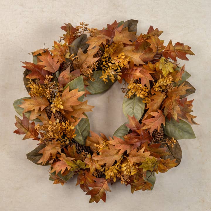 Ragon House - Wholesale Wreath - 24" HARVEST MIXED LEAF WREATH1