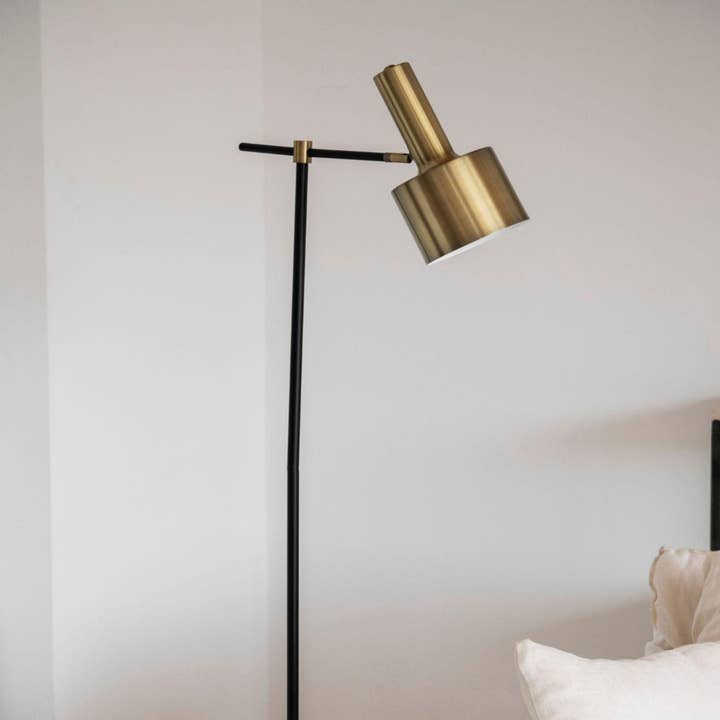 Gold metal industrial floor lamp for wholesale by Andrea House