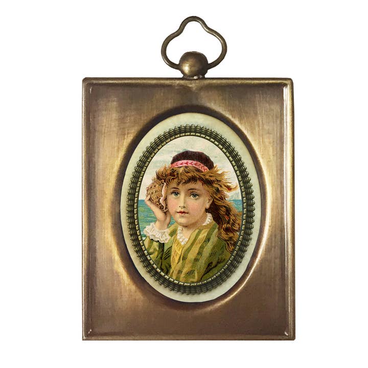 Madison Bay Co. - Historical Home Decor Reproductions - Wholesale Art print - Girl with Seashell Brass cabochon, 2-5/8" x 3"