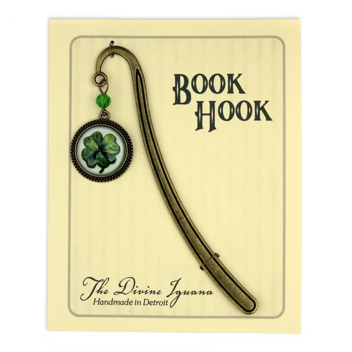 The Divine Iguana - Wholesale Bookmark - Shamrock or Four Leaf Clover Irish Bronze and Glass Bookmark