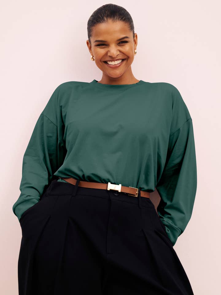 Long Sleeve Relaxed Tee - Forest Green for wholesale by Universal Standard