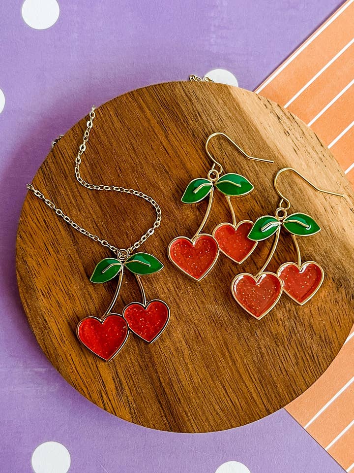 Colar e Brincos Sparkle Cerejas por atacado de Benny & Beans