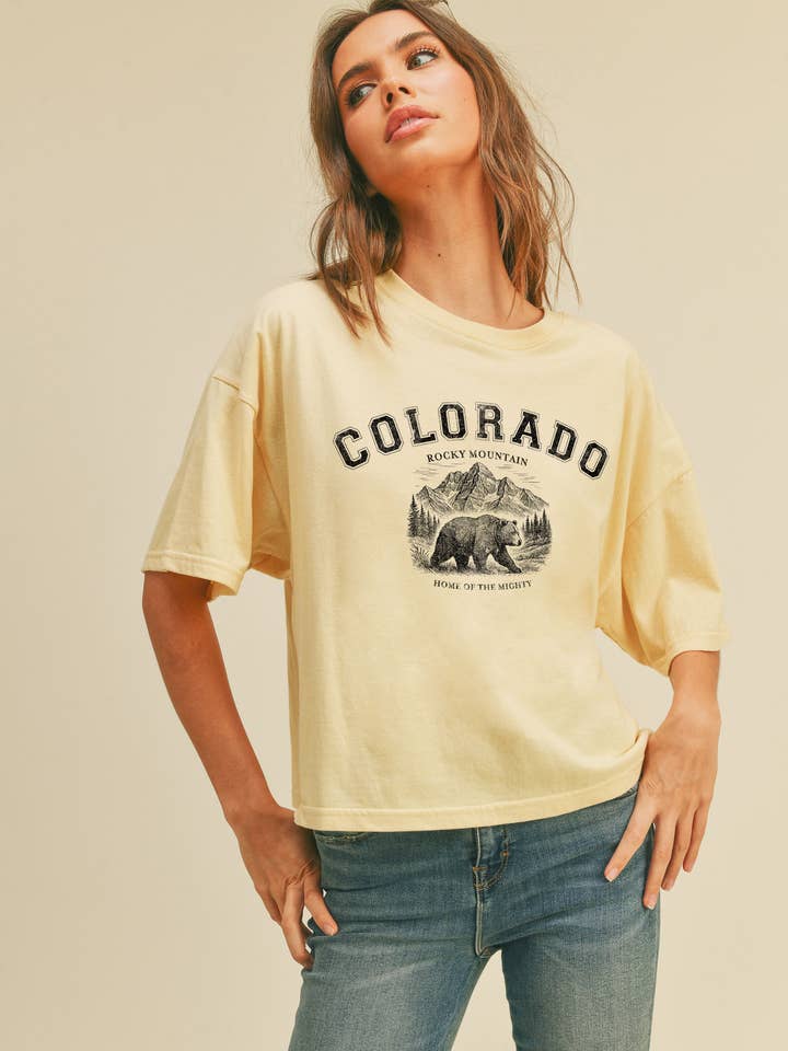 Colorado Rocky Mountains Graphic Long Cropped T-Shirt for wholesale by Honestee