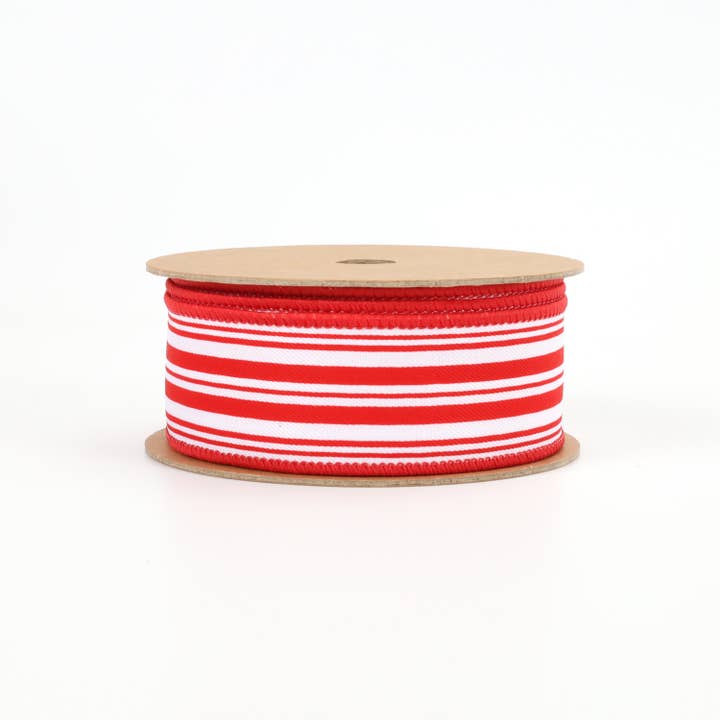 LA Ribbons Wholesale - Wholesale Ribbon - Gift Wrapping - 1 1/2" Wired Ribbon | "Striped" Red/White | 10 Yard Roll
3