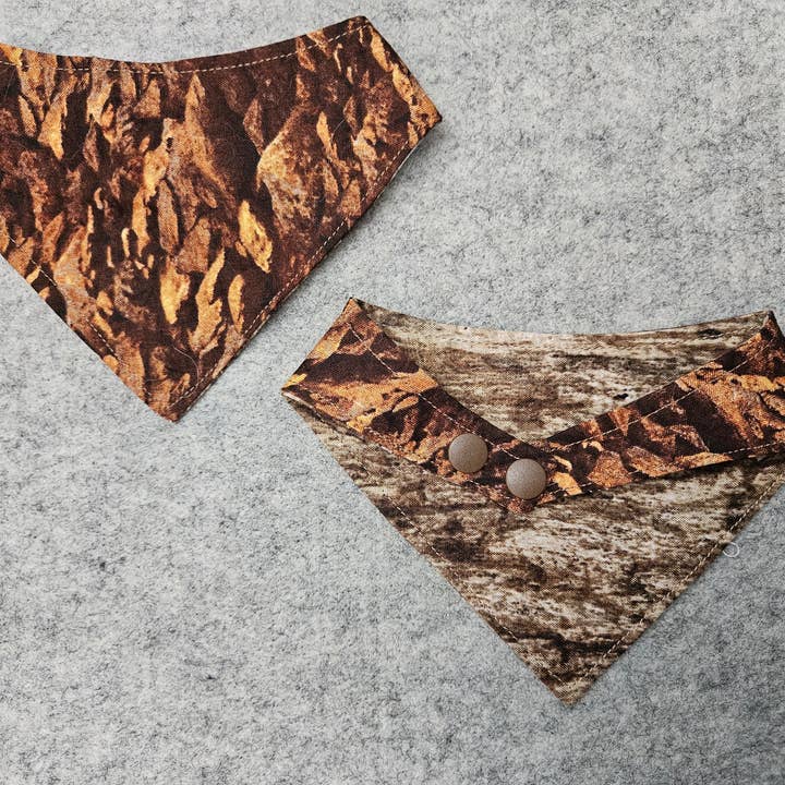 Brown Woodsy Snap-on Dog Bandana for wholesale by DJS & K Handcrafted