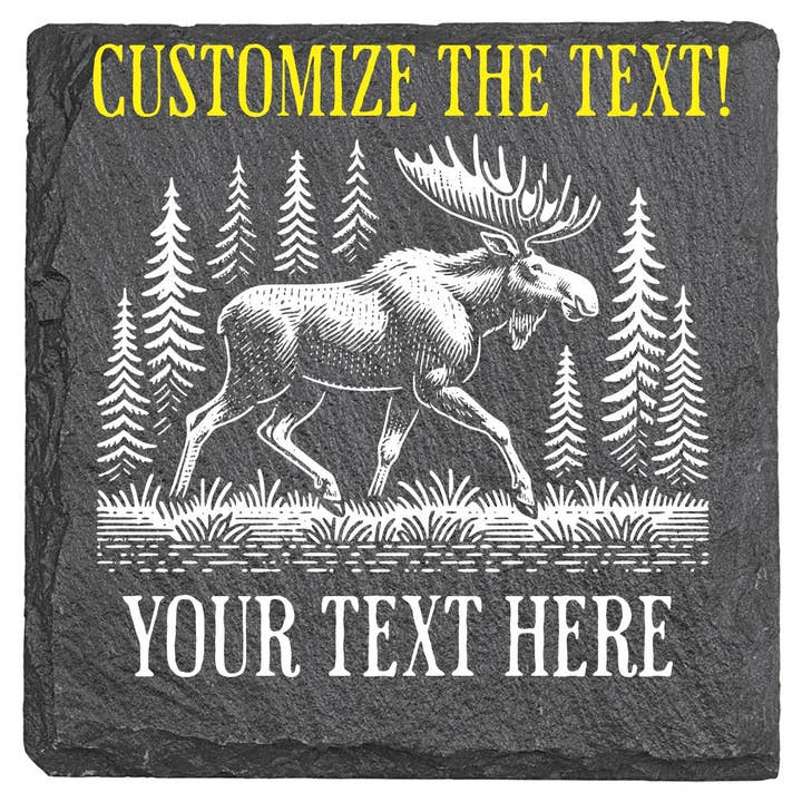 Moose in a Forest - 4" Square Slate Coaster for wholesale by Adirondack Etching LLC