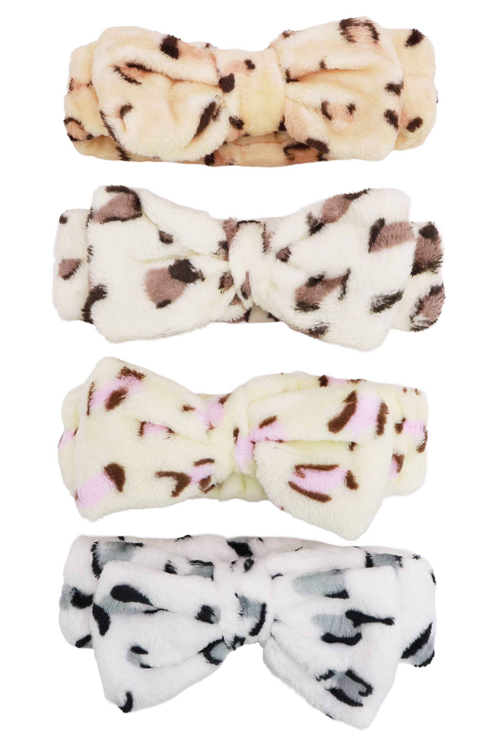 ASSORTED Leopard Polka Dot Solid Mix Fuzzy Spa Headband for wholesale on Faire3