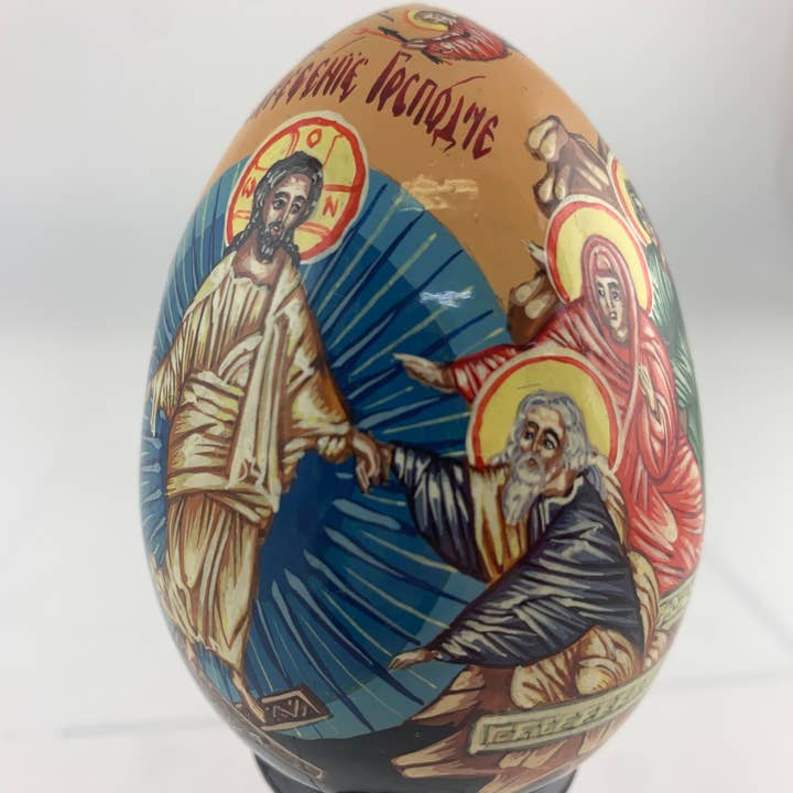Golden Cockerel - Wholesale Decorative Tabletop Object - Vintage Panoramic Orthodox Icon Egg