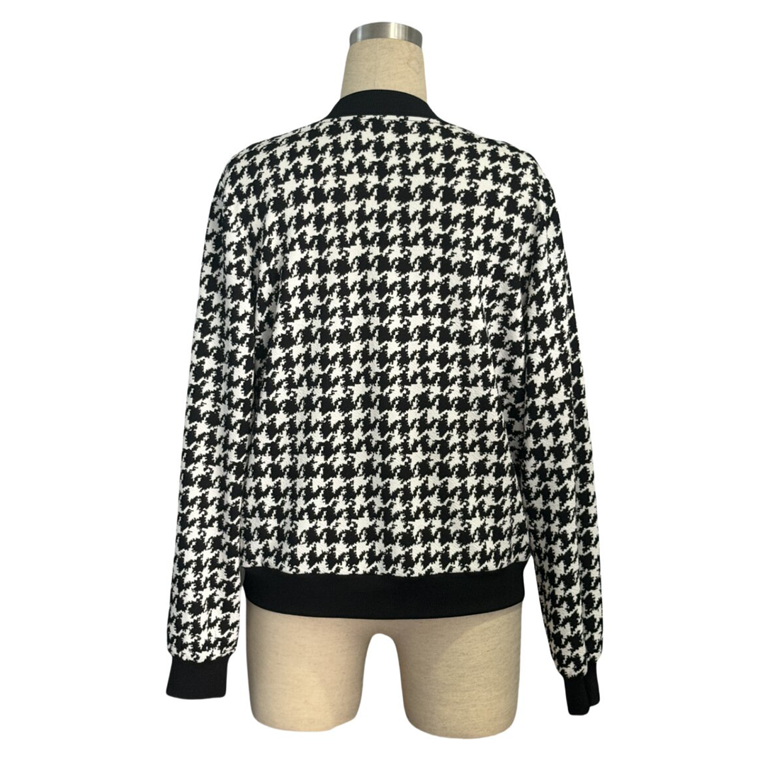 Black Zipper Houndstooth Loose Fit Casual Jacket ZK3708 for wholesale on Faire5