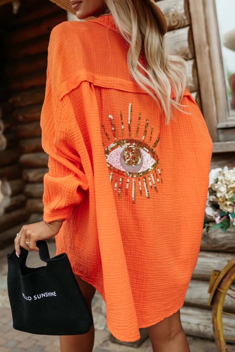 ESTEE BROWN – wholesale Tröja med knappar – Dam – Bomullsgasskjorta med ögonmönster - 66224