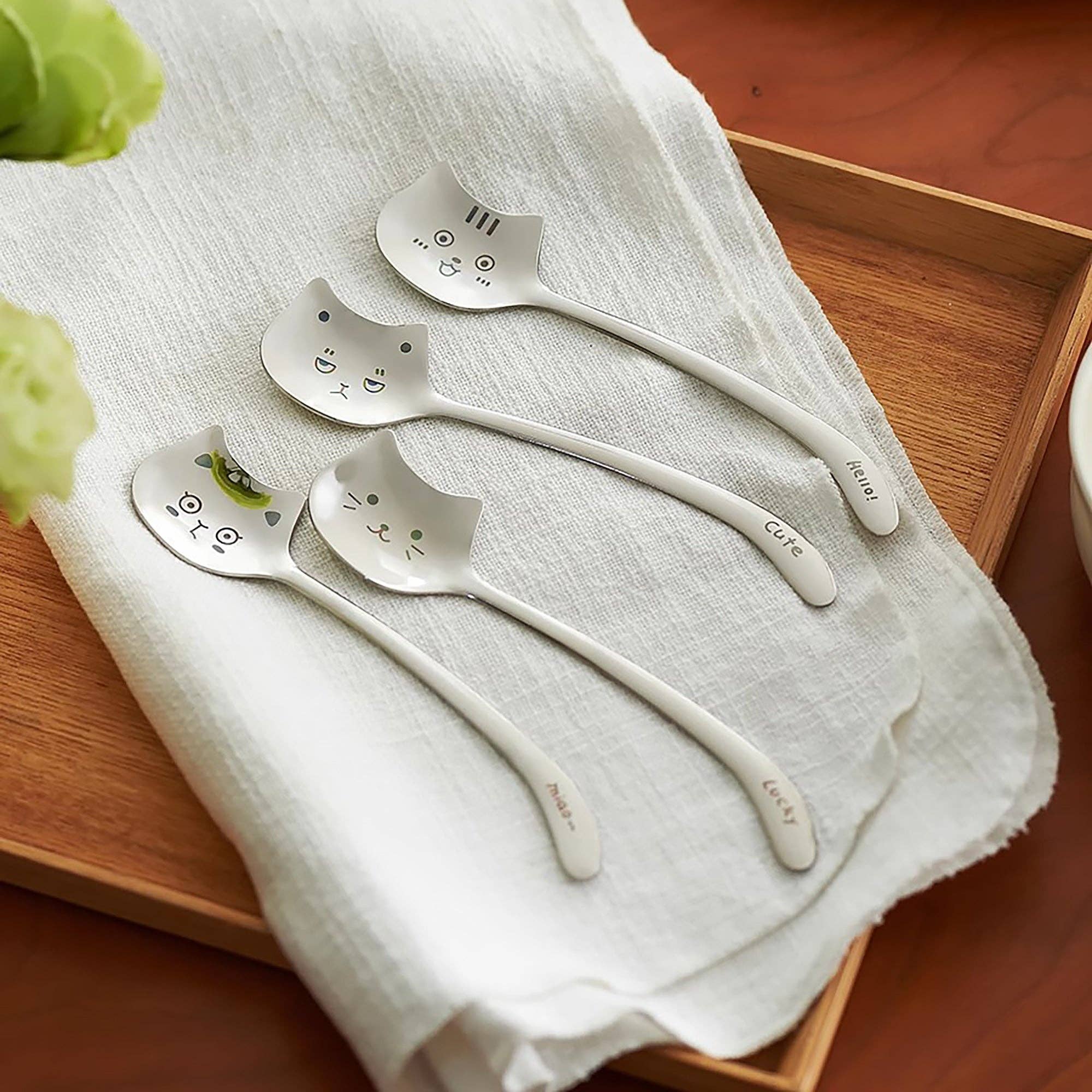 MinoCraft - Vendita all'ingrosso Cucchiai da cucina - Cucchiaio in acciaio inossidabile con incisione di gatto carino7