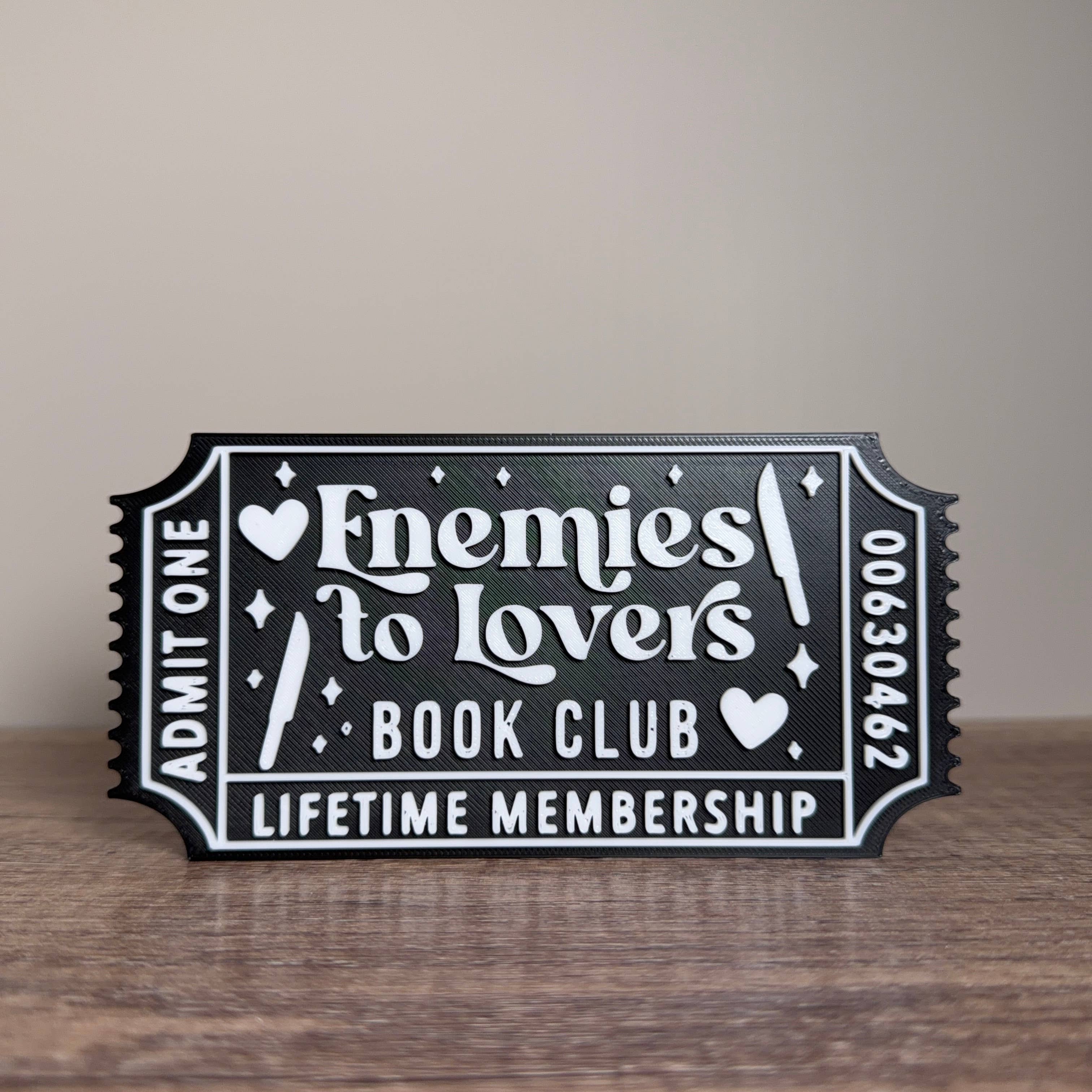 The Crafted Nook – wholesale Sign – Enemies to Lovers Book Club Ticket | Bookshelf Decor3