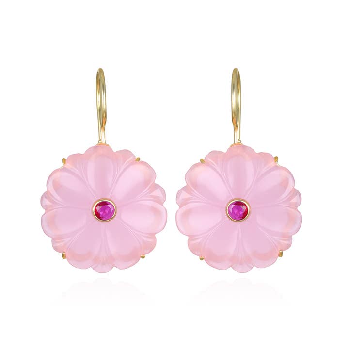 Boucle d'oreille Magnolia-Fraise pour la vente par Amelia Rose Jewelry
